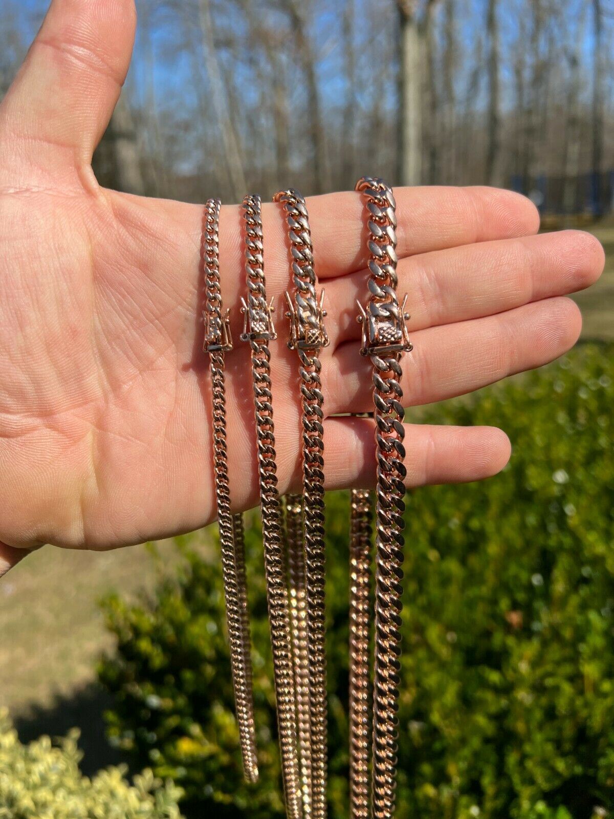 Miami Cuban Link Chain Necklace / Bracelet Rose Gold Plated Stainless Box Lock