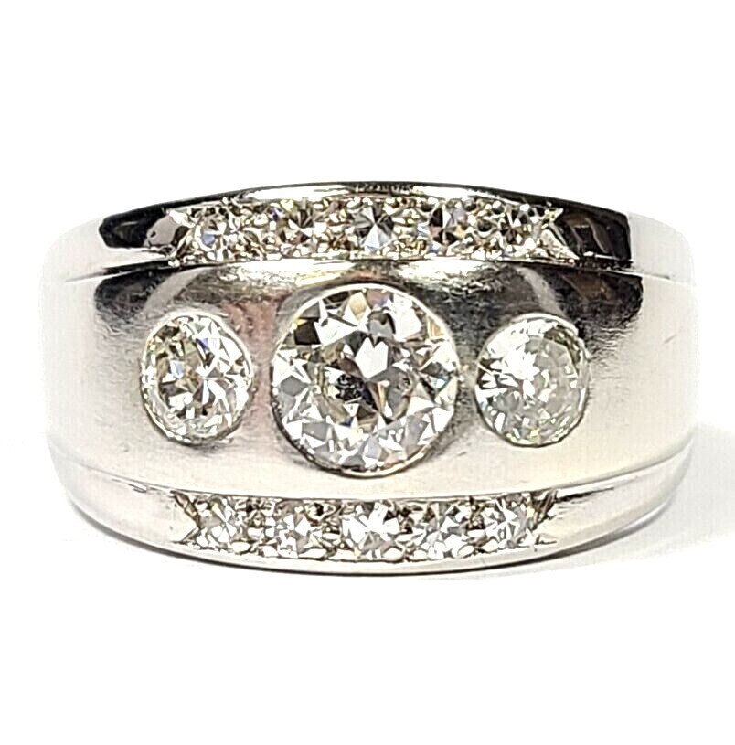 Vintage 1.35 Carat Diamond 14k White Gold Men’s Ring Size 9 1/4