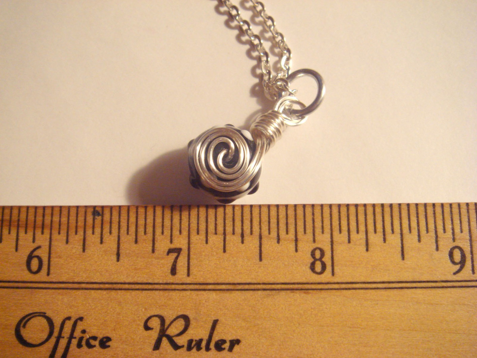 #202 Black&White Bead Pendant with Silver Chain Wire Wrapped One of a Kind