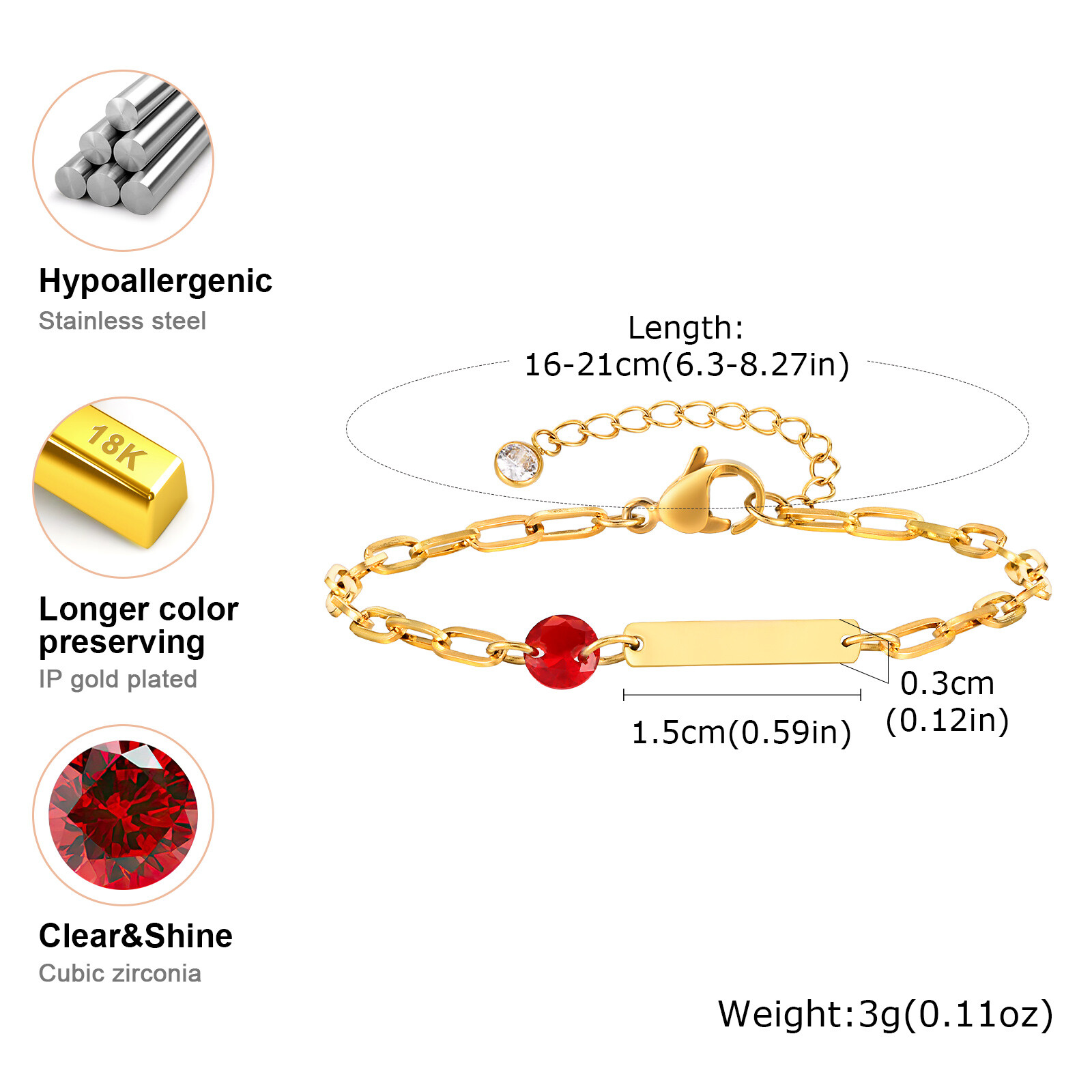 VNOX Personalized Birthstone Bracelet for Girl Women Birthday Christmas Gift