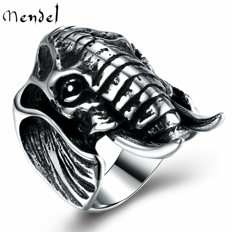 MENDEL Mens Stainless Steel Animal Elephant Ring For Men Size 7 8 9 10 11 12 13