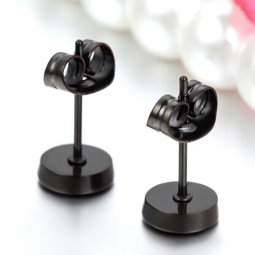 Black Stainless Steel Barbell Ear Studs Punk Rock Earrings 3-12mm mens women’s
