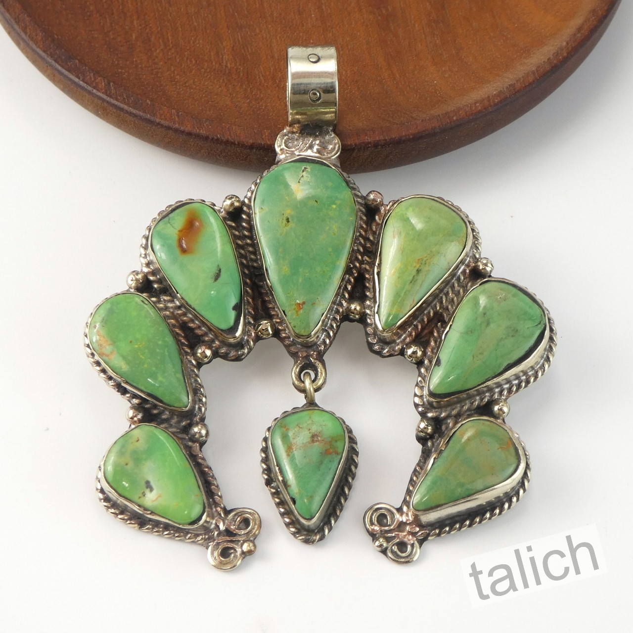 Natural Green Turquoise Tibet Silver Floral Large Naja Pendant Boho Southwestern