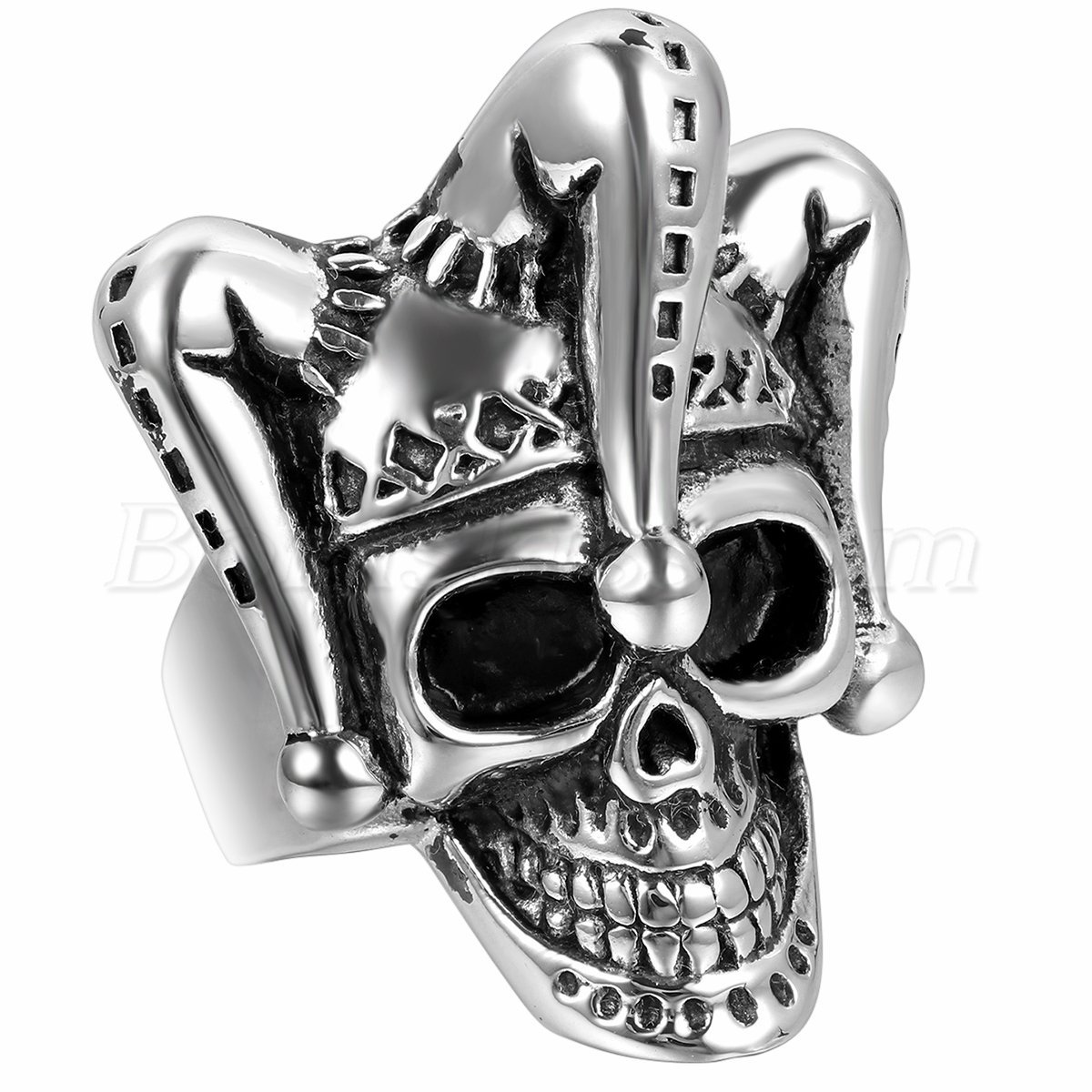 Men’s Gothic Biker Punk Stainless Steel Vinatge Clown Skull Ring Band Size 7-12