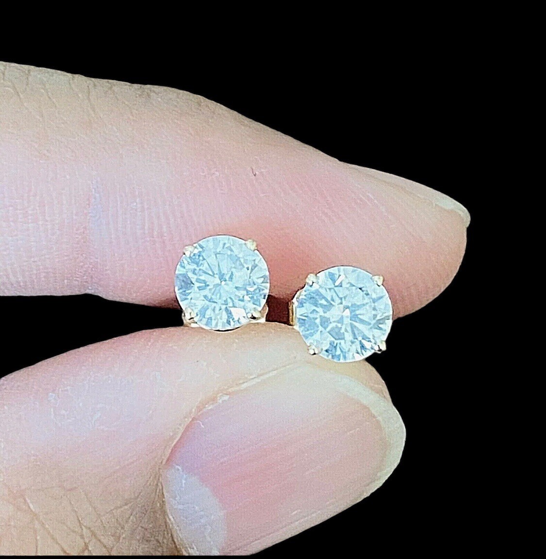 2.00 Ct Round Cut FL/D Lab Created Stud Earrings 14k Solid Yellow Gold Push Back