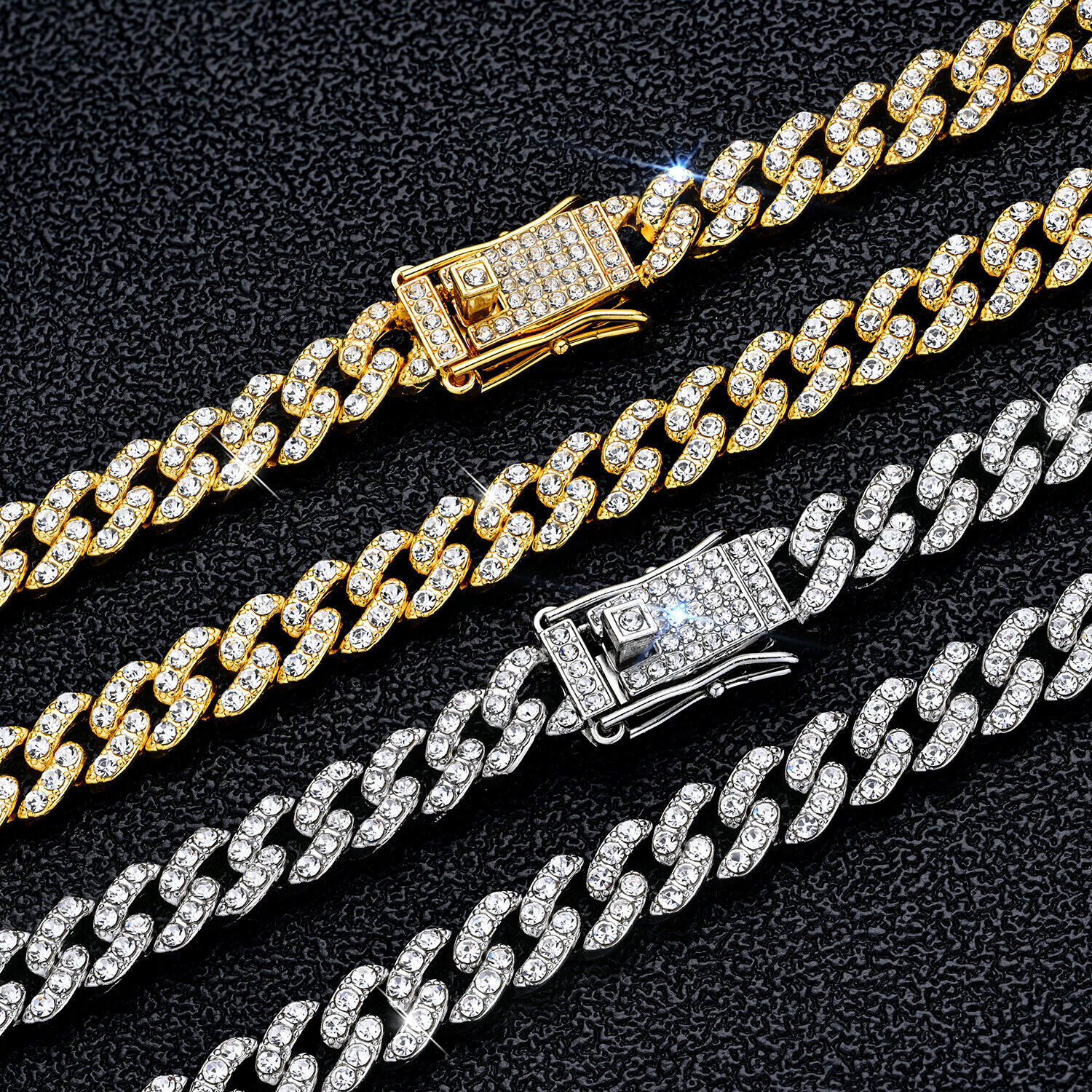Men’s Gold Plated Iced CZ Out Solid Miami Cuban Link Bracelet Chain 8MM