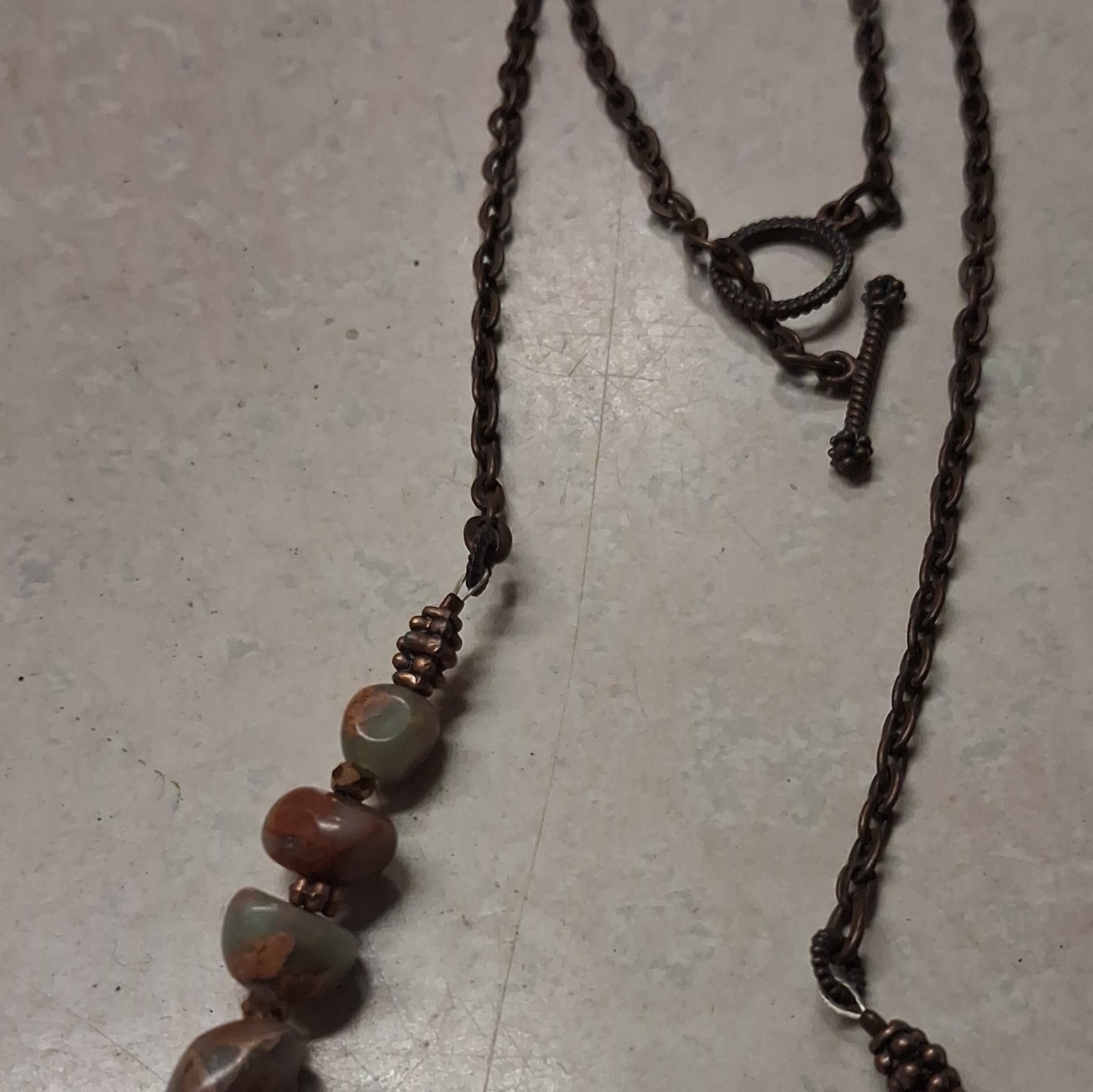 Handcrafted Multicolor Oval Stone Beaded Cable Chain Necklace Toggle Closure