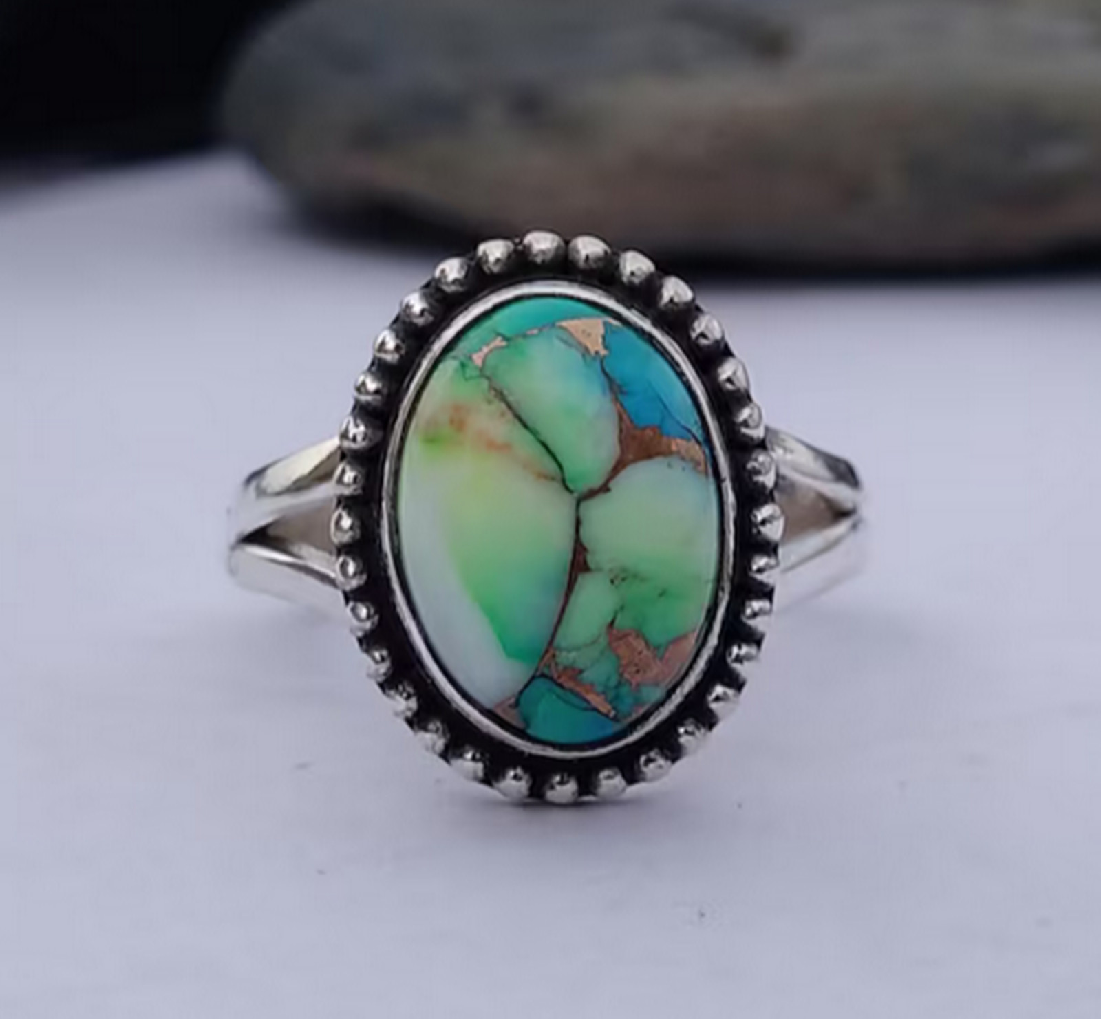 Peacock Dahlia Turquoise Ring ~ 925 Silver Handmade Jewelry All Size Ring