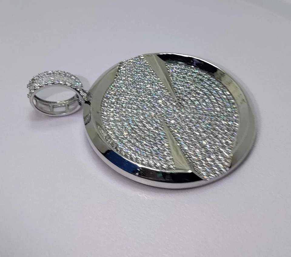 2 Ct Round Cut Simulated Diamond Medallion Charm Pendant 14k White Gold Plated