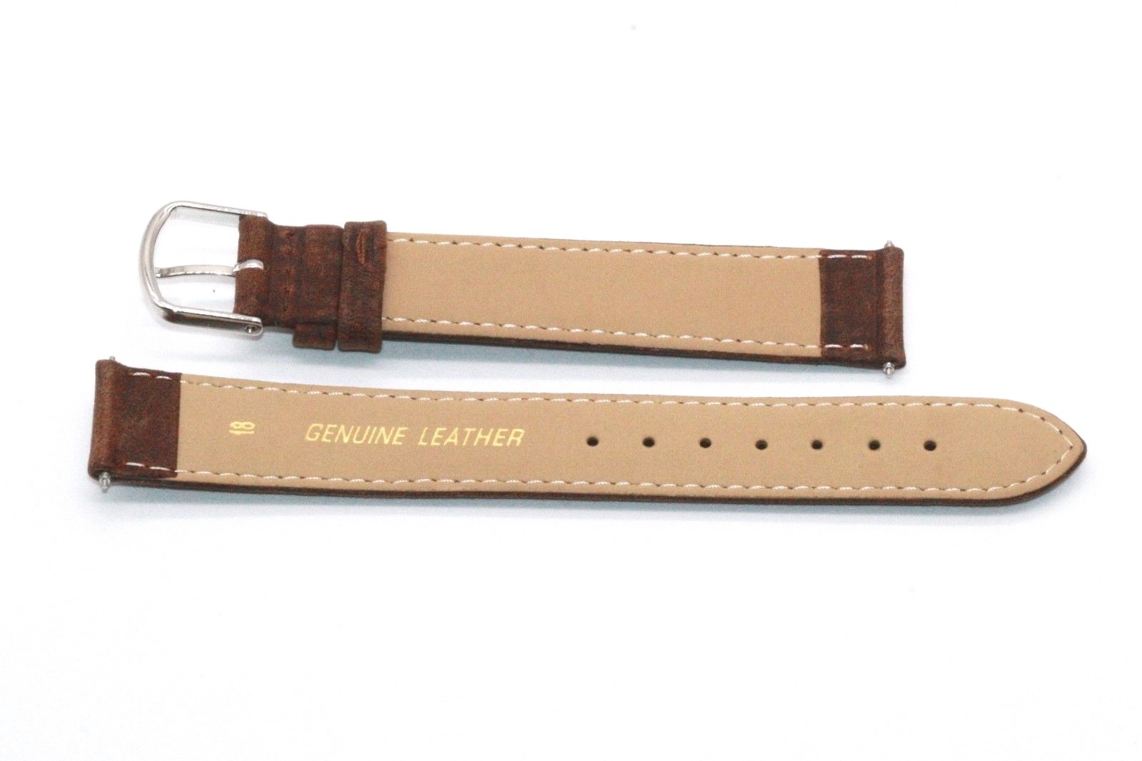 TIMEX LONG 18MM BROWN PADDED STITCHED LEATHER WATCH BAND