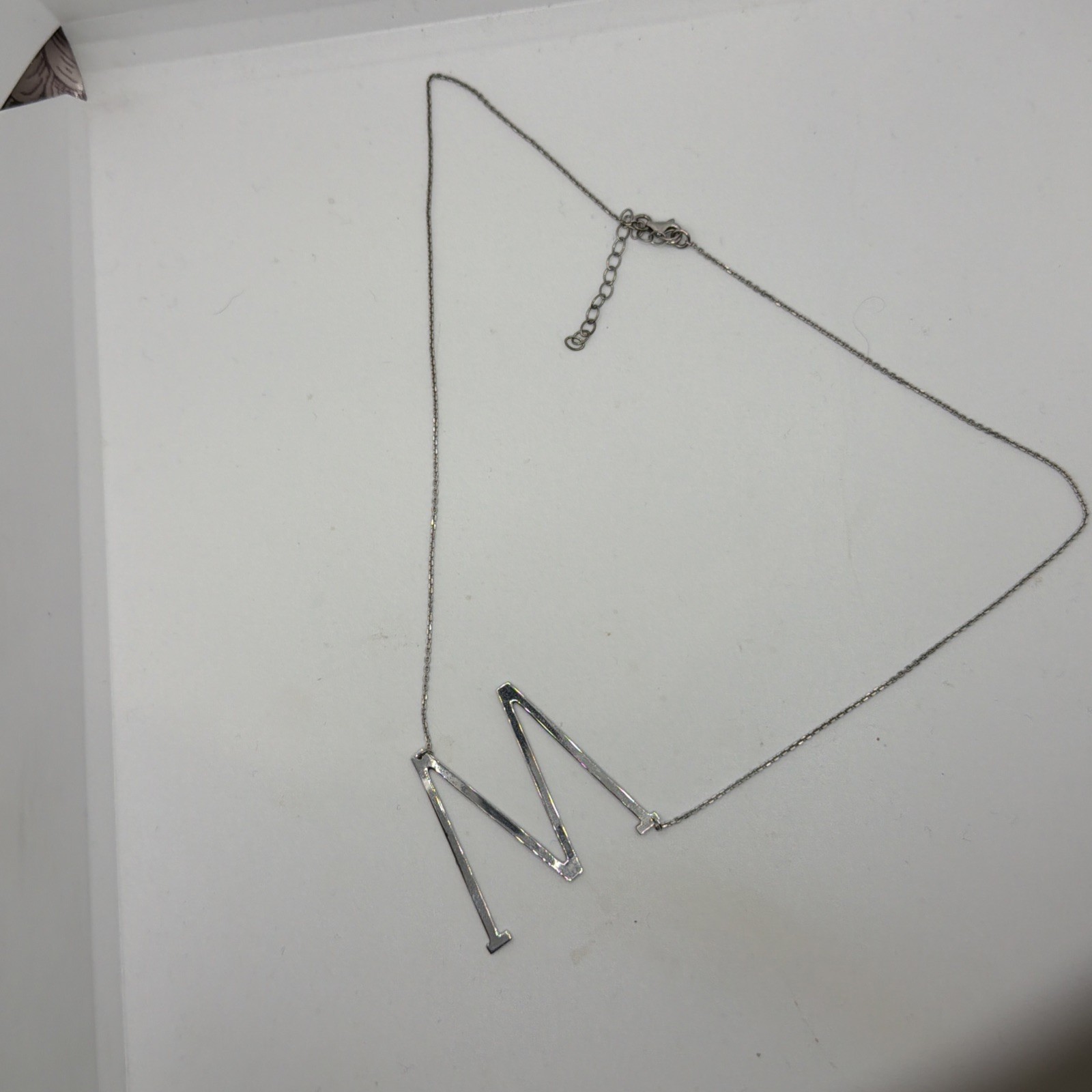 925 Silver “M” Or “W” Sideways Necklace 16” Chain +2” Extender