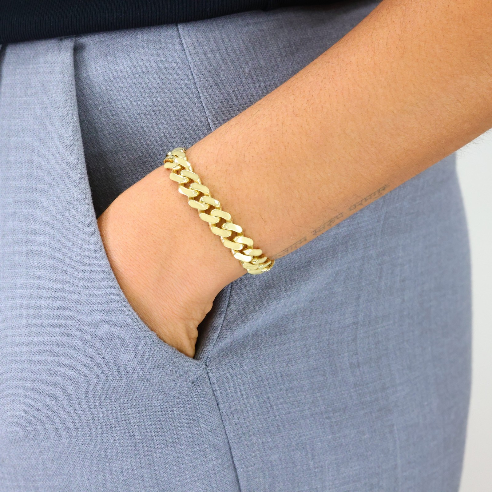 14k Yellow Gold Miami Cuban 9mm Monaco Chain Bracelet Mens Womens 7″ 7.5″ 8″ 9″