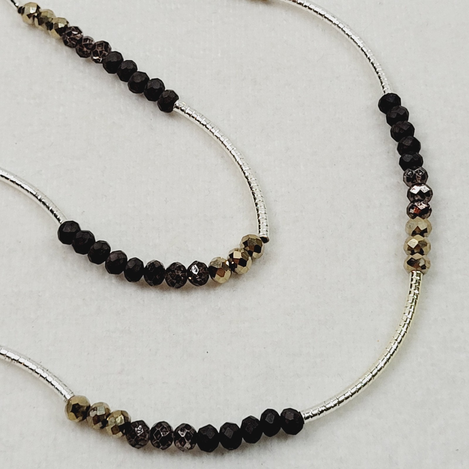 Brown AB Rhinestone and Bar Beaded Necklace Station About 46″ Long Stackable