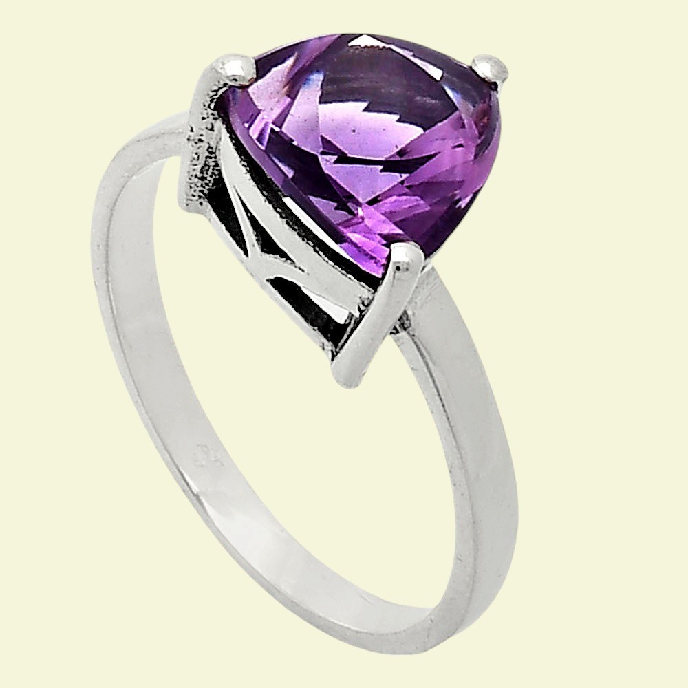 Fancy Cut Natural Amethyst – Brazil 925 Sterling Silver Ring s.7 Jewelry R-1019