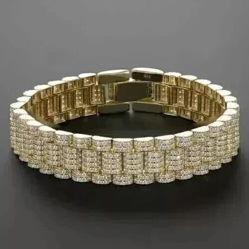 12Ct Round Cut Lab Created Diamond Men’s Tennis Bracelet 14K Yellow Gold Finish