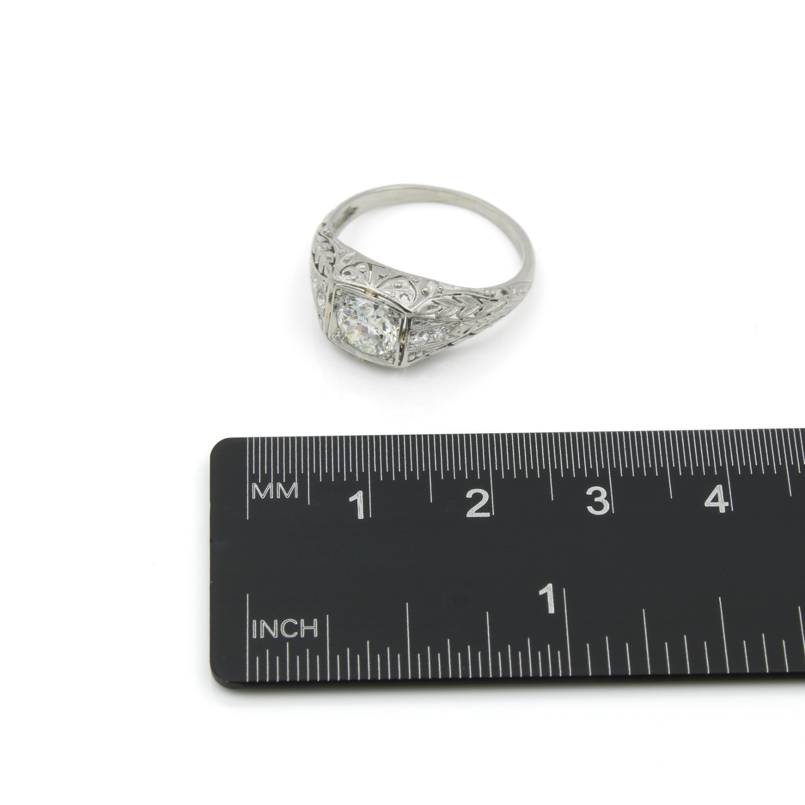 Art Deco Die Struck 950 Platinum .80ctw Diamond Sz 6.25 ring #E170399-1