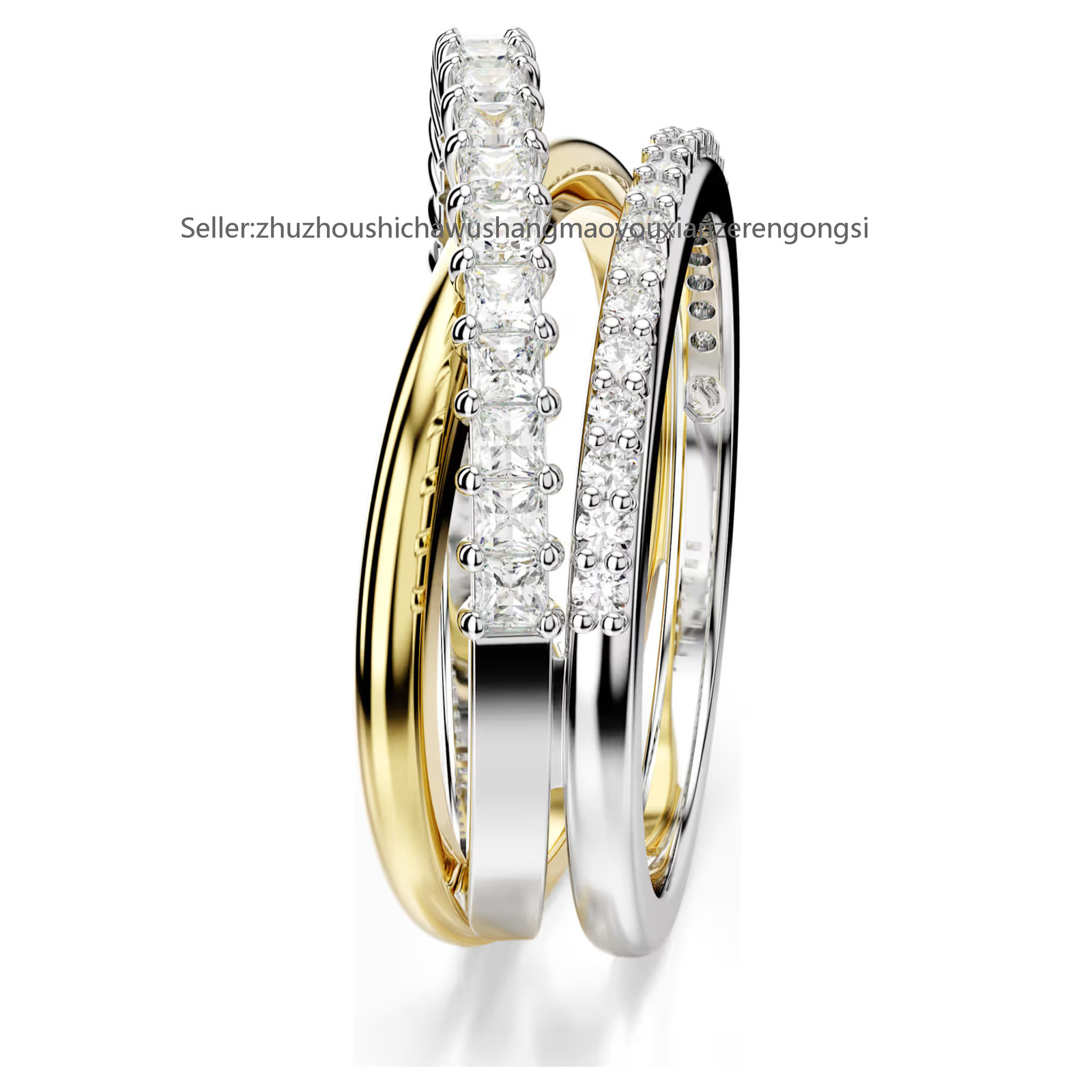 Hyperbola White Mixed Metal Finish Ring Cuts New