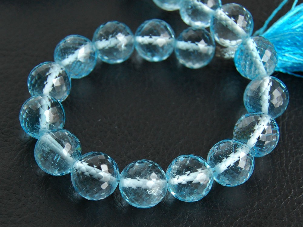 11mm BIG SKy Blue Topaz Faceted Round Ball Semi Precious Gemstone Bead (1pc)