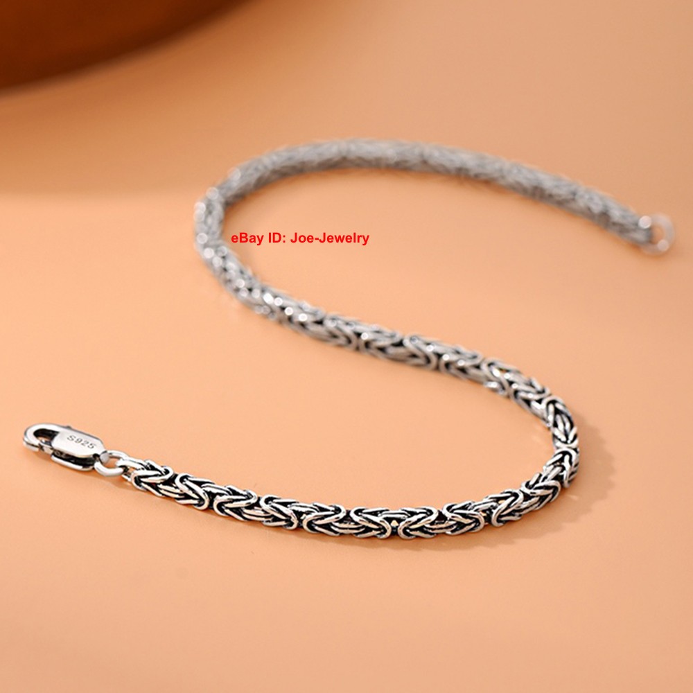 Pure 925 Sterling Silver Bracelet 2.5mm Byzantine Link Chain Bracelet 6.7-8.3″L