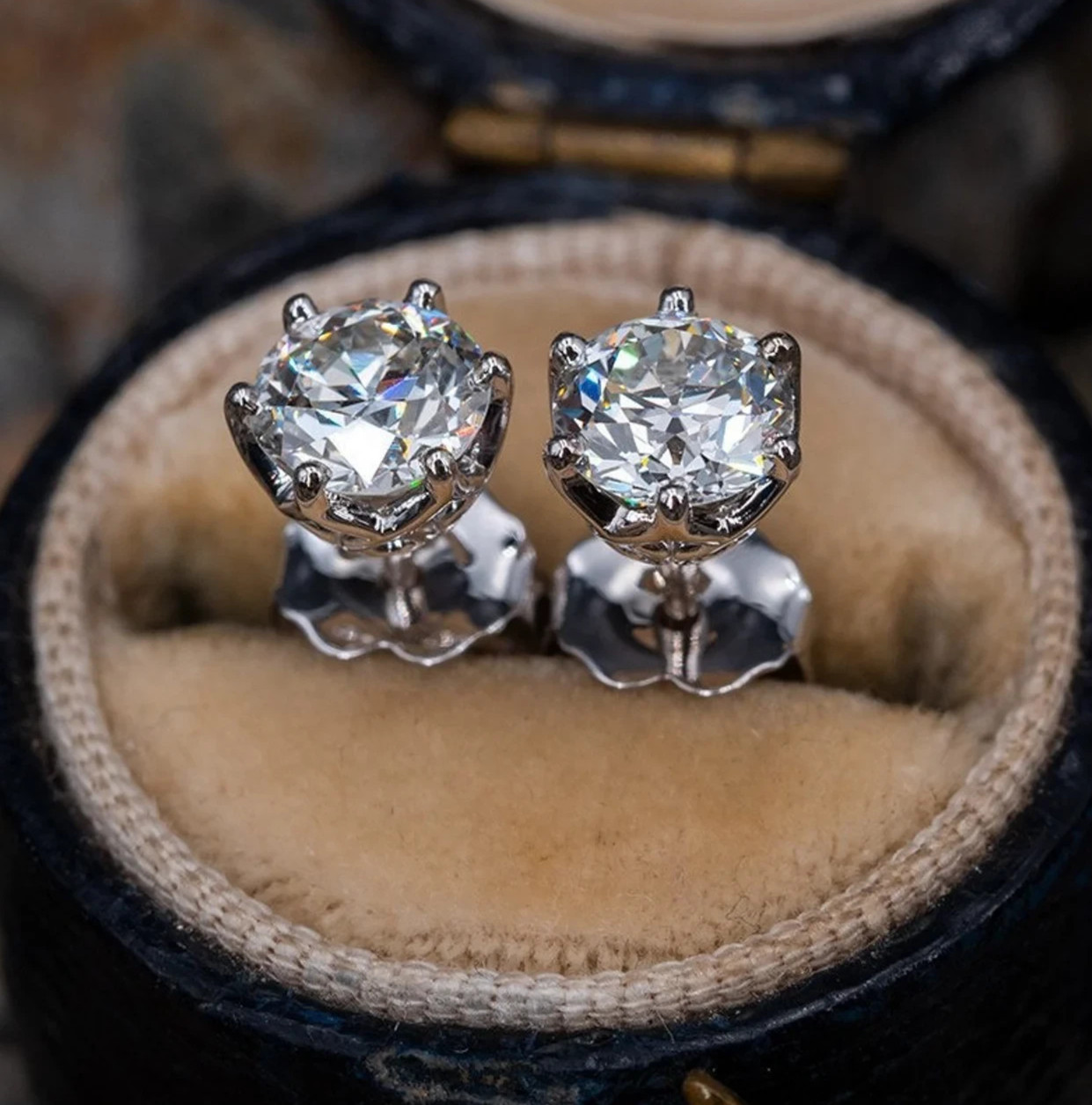 Certified 4Ct White Diamond Solitaire Studs-Wedding/Engagement Gift.No Tarrifs.