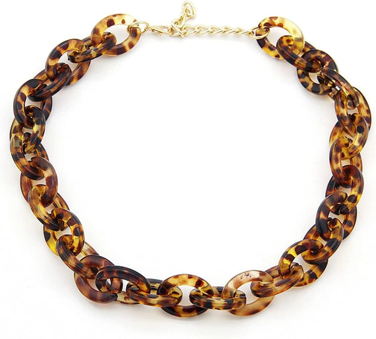 Bohemian Tortoise Shell Acrylic Resin Chain Link Necklace Leopard Print Pendant