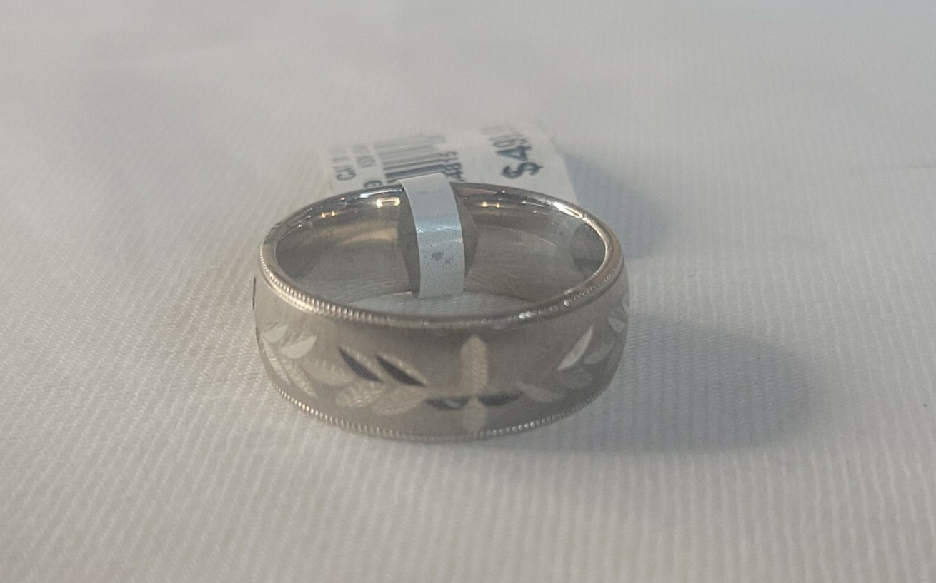 Sterling Silver Men’s 8mm Wedding Band Ring Textured Smooth Size 10 MSRP $499.99