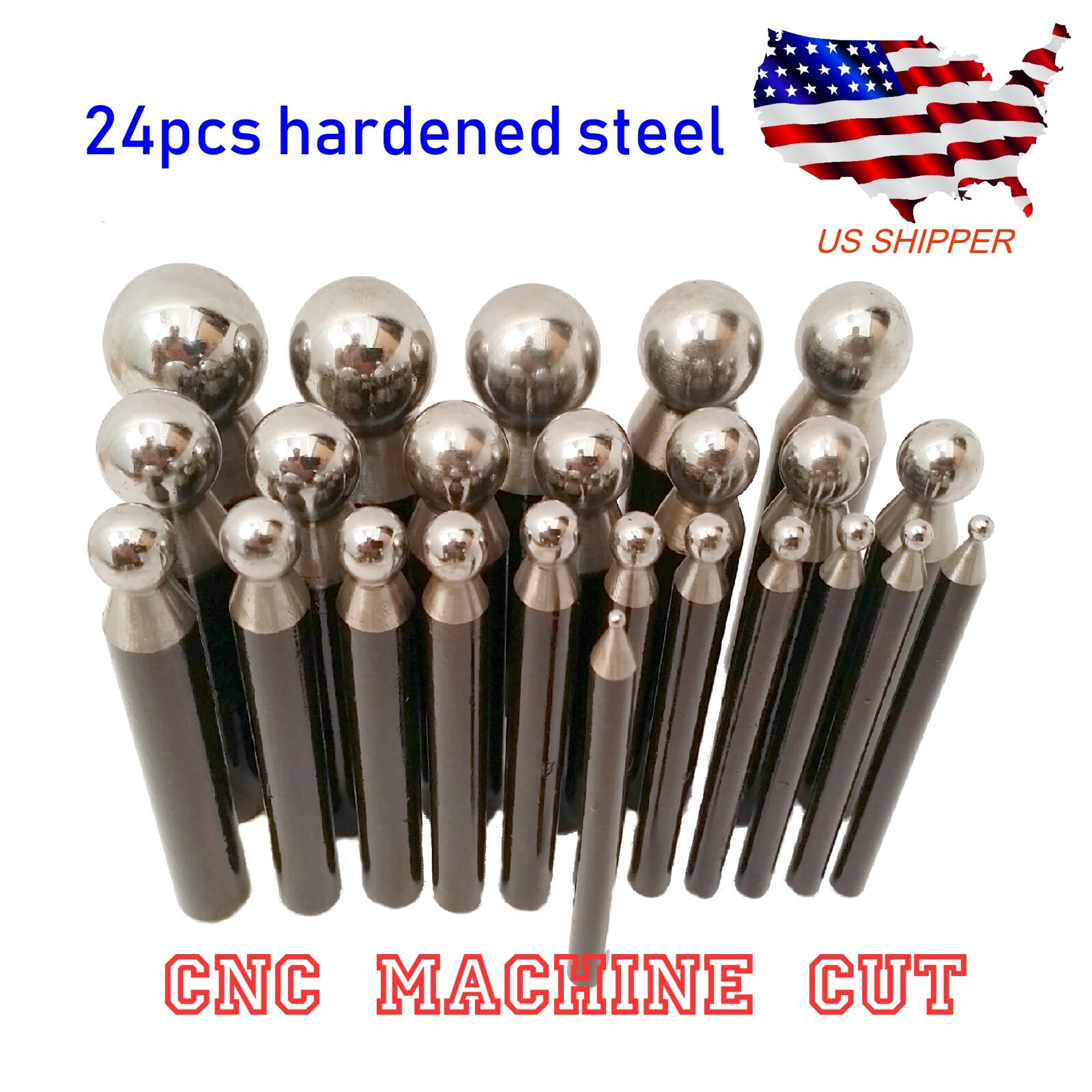 24pc Premium Dapping Punches Hardened Steel Mirror Polished Half Ball Stamp