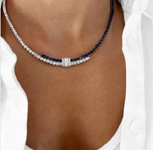 15Ct Round Cut Lab Created Sapphire Gorgeous Necklace 14K White Gold Plated