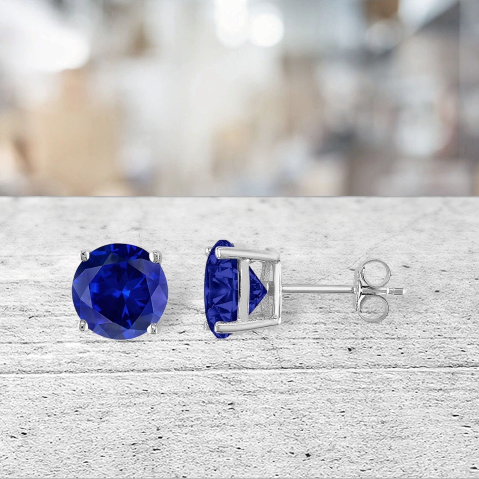 .50 ct. Genuine Sapphire Round Basket Set Stud Earrings in Solid Sterling Silver