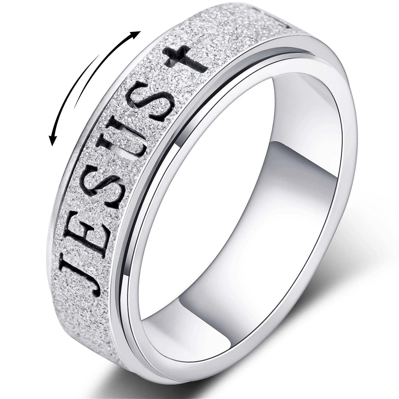 Fidget Spinner Anxiety Ring for : Adults Cute Jesus Thumb Ring Stainless Stee…