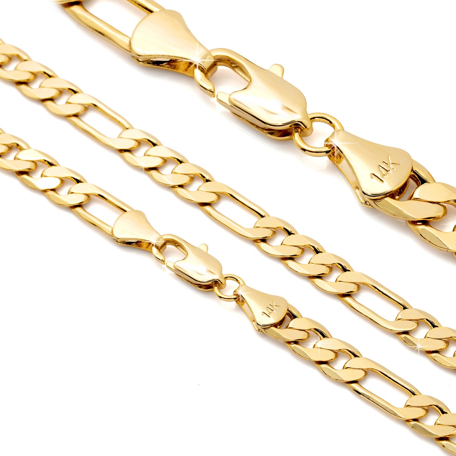 Figaro Chain Necklace 14K Gold Plated 6mm 24″ Hip Hop Fashion For Men’ & Women