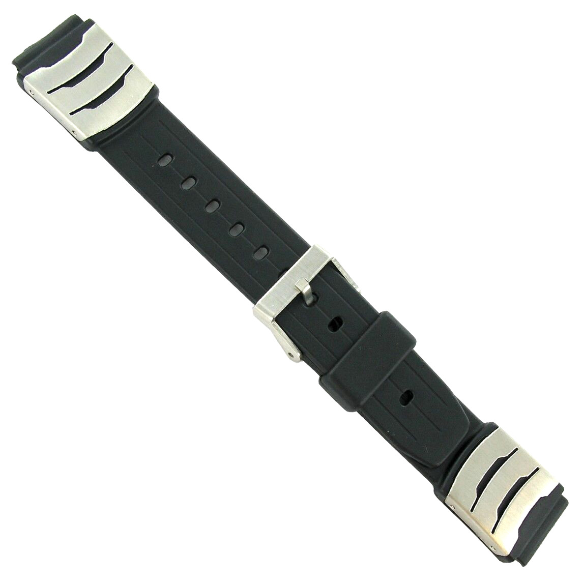 18mm Speidel Black Rubber Stainless Steel Metal Watchband Fits Casio, BOGO 799
