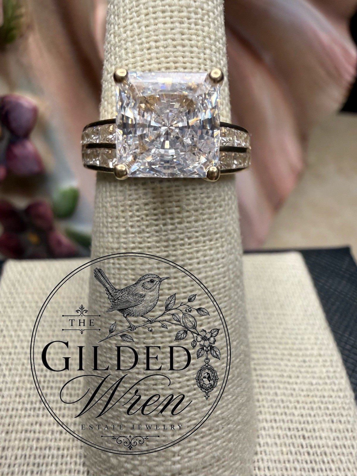 Vintage 14K Gold Diamonique Princess Cut CZ 3.7 CT Engagement Ring Size 6