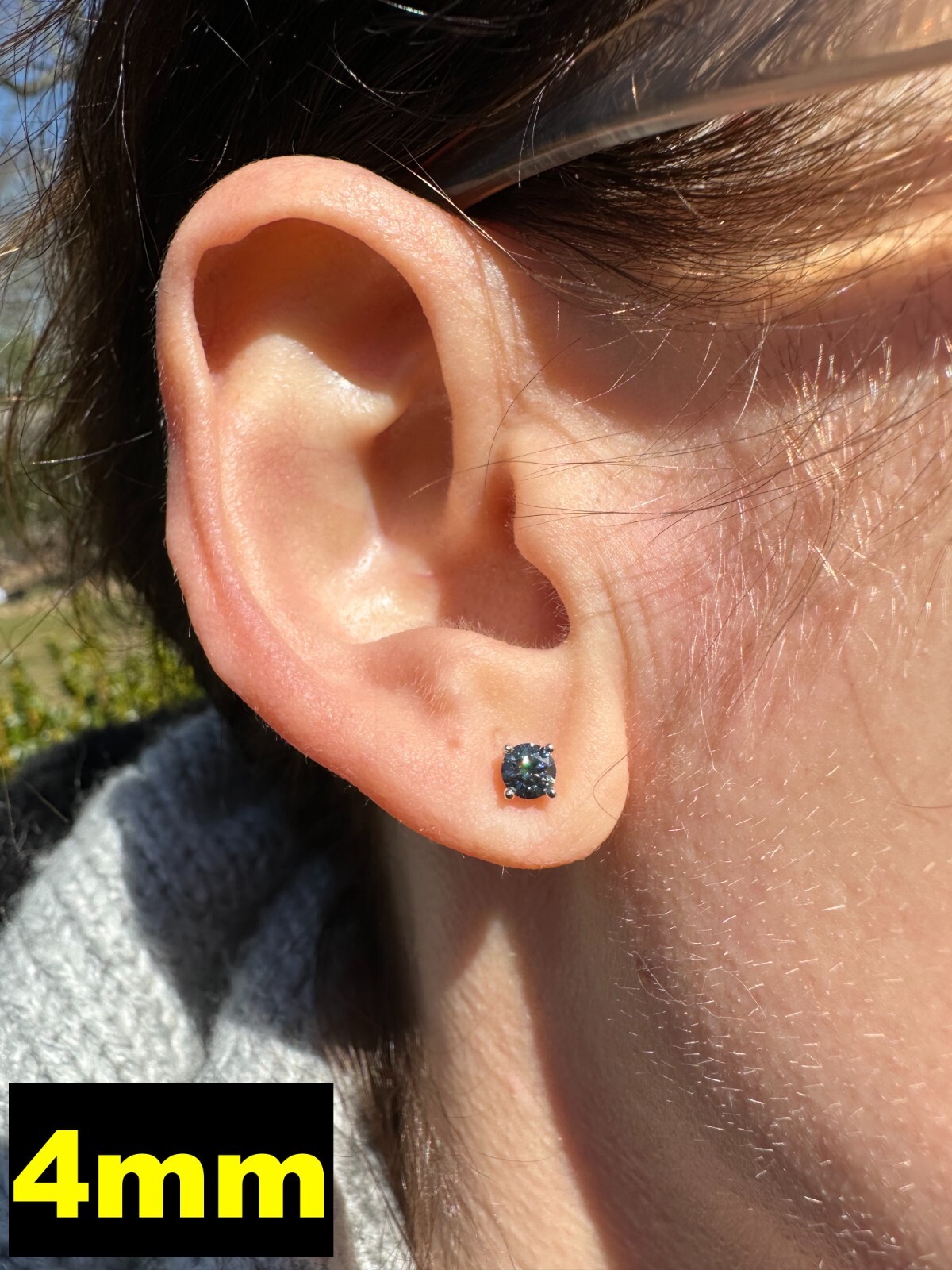Real Blue Gray Moissanite Screwback Stud Earrings 925 Silver 3-8mm Iced Tester ✅