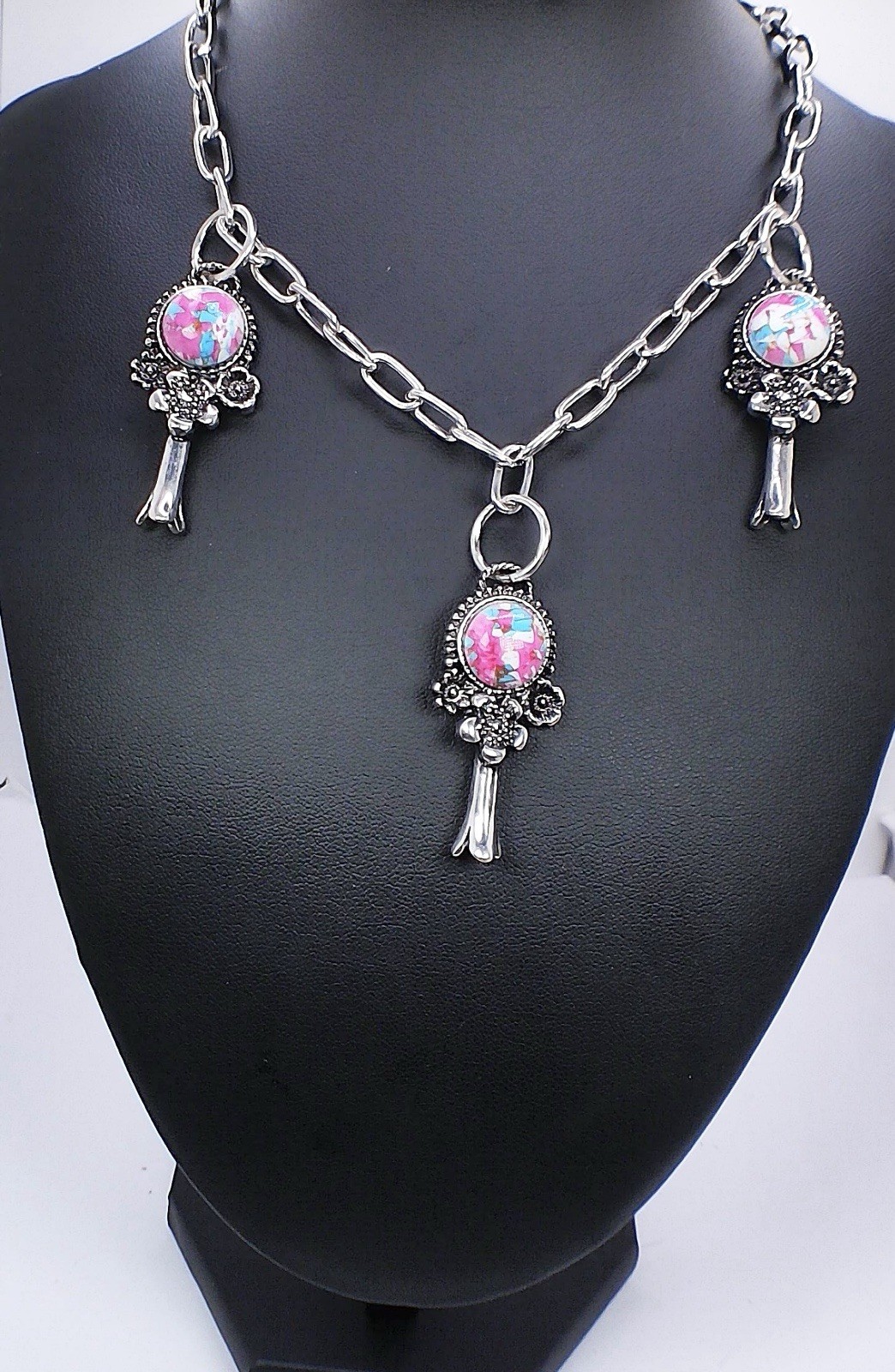 Boho Cowgirl Western Cotton Candy Charm Statement Necklace on Paperclip Chain