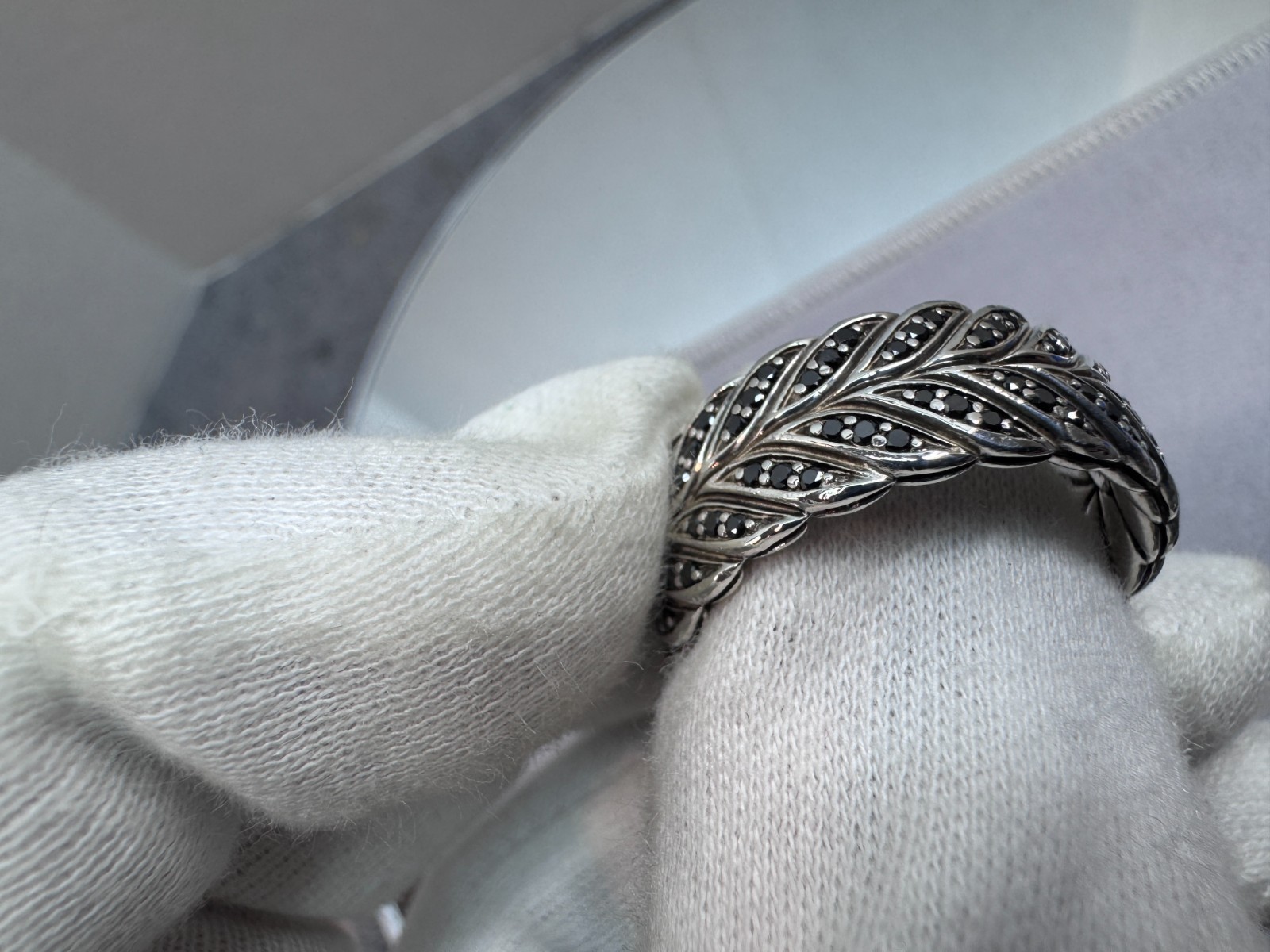David Yurman Sterling Silver Men’s Diamond Chevron Pave Band Ring 9mm – Size 11
