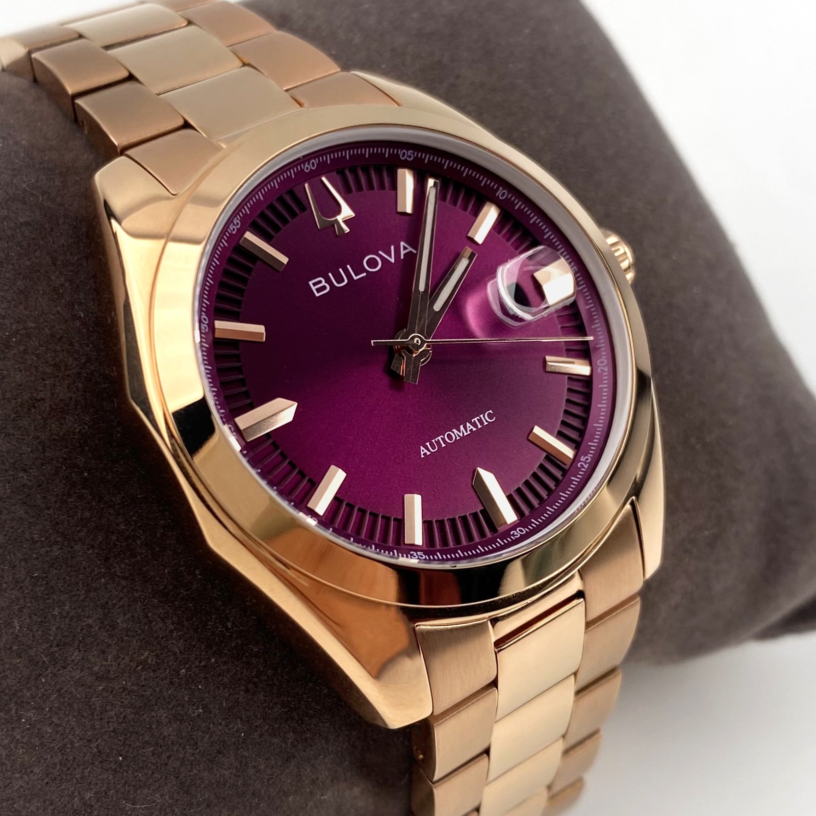 Bulova Surveyor Automatic Watch 39mm Purple Dial Rose Gold Men’s Watch 97B234