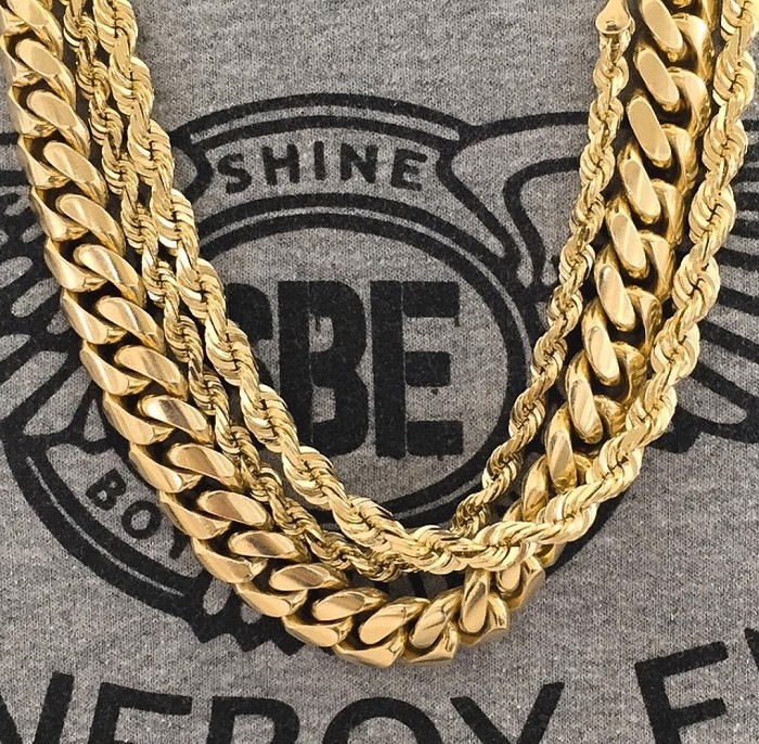 MIAMI CUBAN LINK CHAIN & ROPE CHAIN 14K GOLD PLATED 30″ 3 PIECE SET NECKLACE