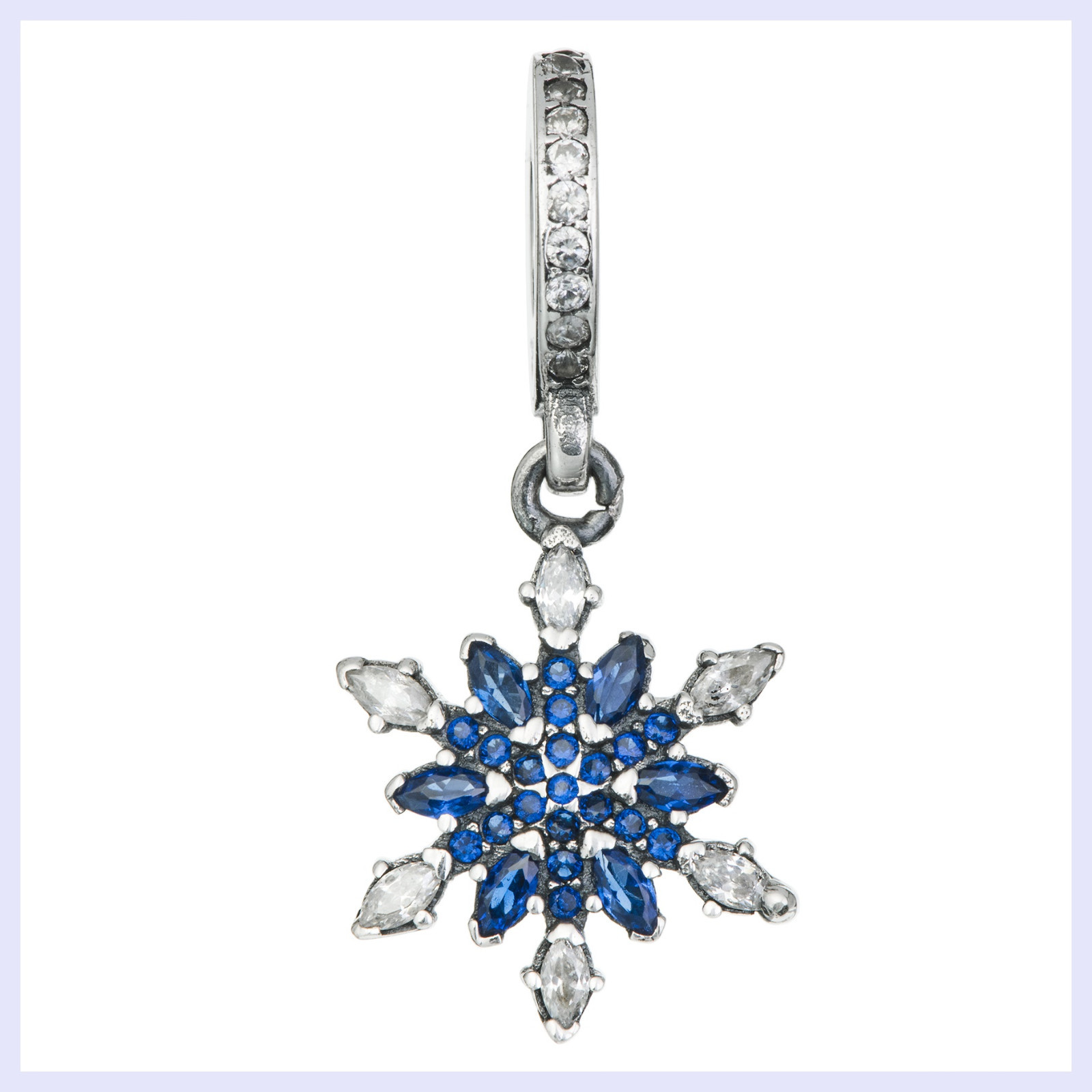 Sterling Silver Snowflake CZ Crystal Holiday Dangle Bead European Charm Bracelet
