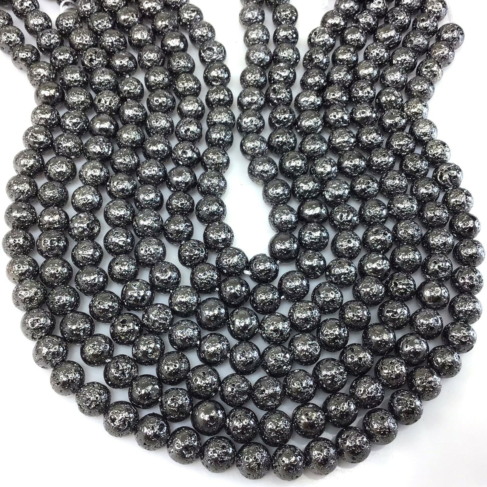 Lava Round Bead Natural Volcanic Titanium 4 6 8 10 12 Metallic Coated 15″ Strand