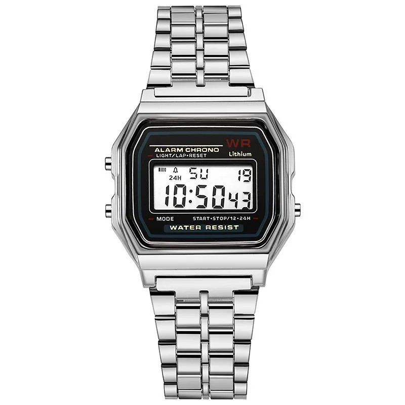 Mens Women Vintage Retro Digital Watch Stainless Steel Band Sport LED Wristwatch