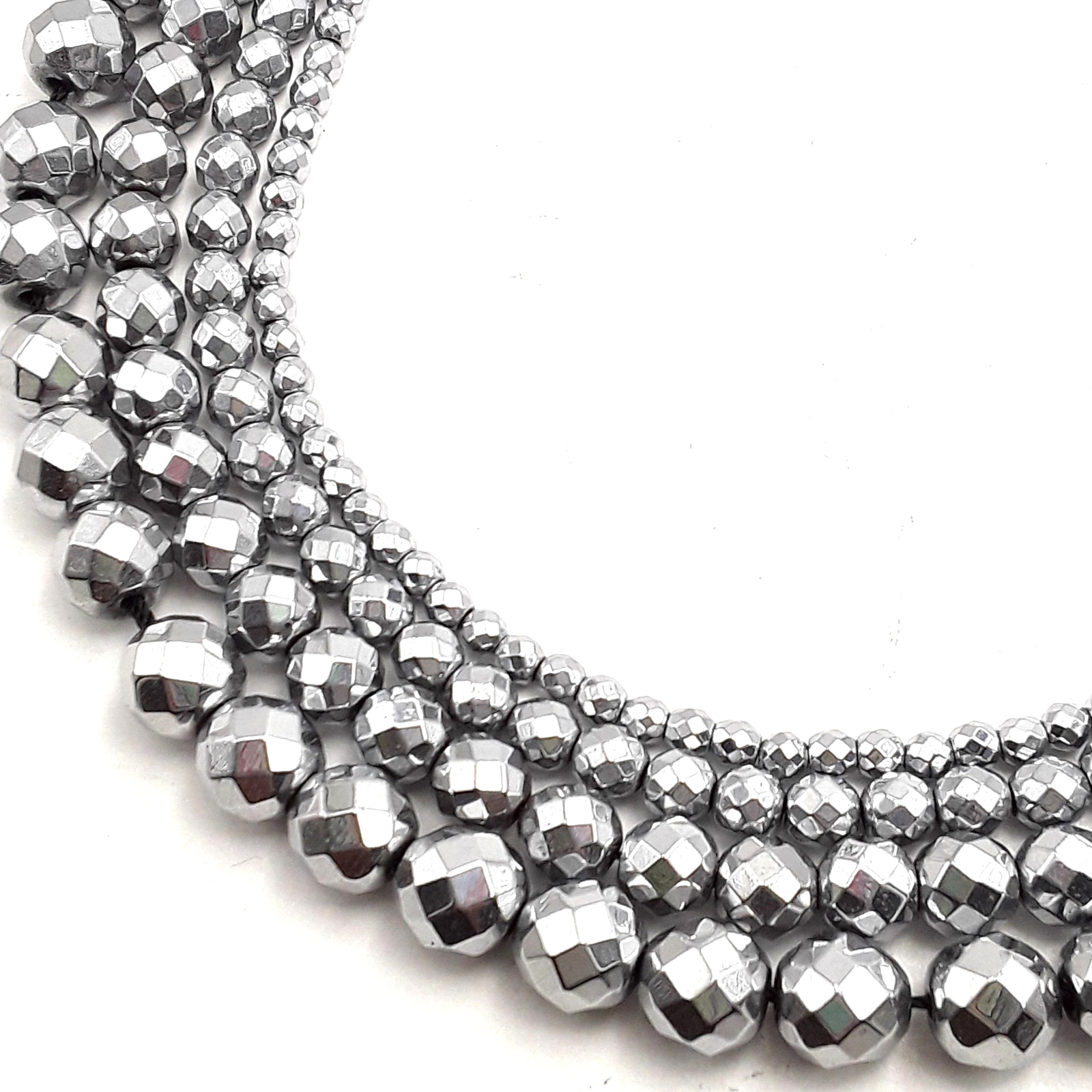 Silver Hematite Faceted Round Beads 2mm 3mm 4mm 6mm 8mm 10mm 12mm 15.5″ Strand