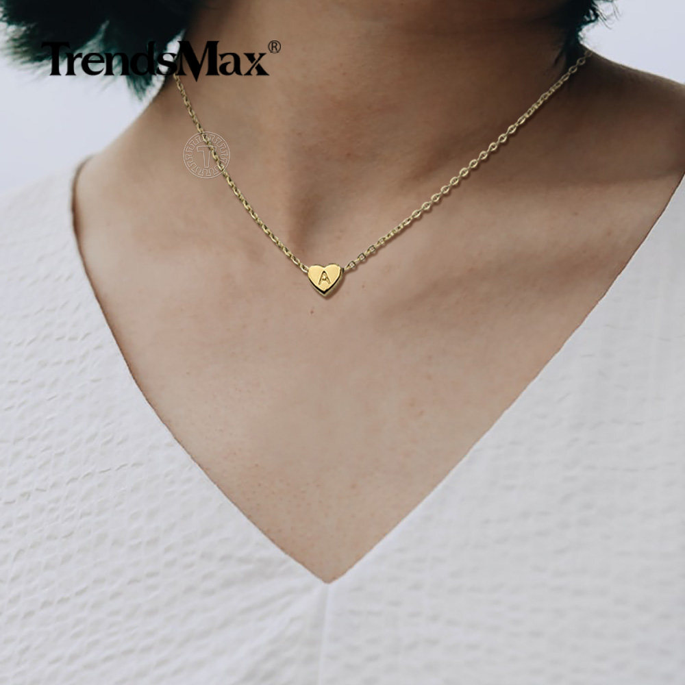 Dainty Gold Plated Heart Initial Letter Pendant Necklace for Girls Kids Jewelry