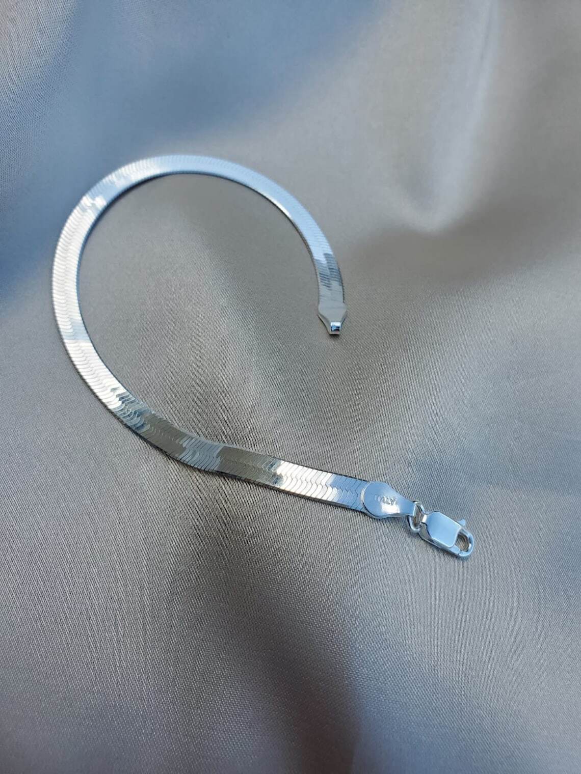 925 Sterling Silver Flexible Herringbone Bracelet, All Sizes, Made In Italy
