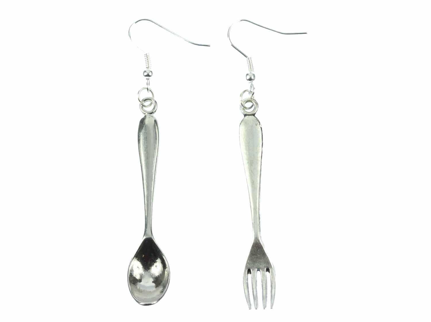 Spoon and Fork Cutlery Earrings Miniblings Pendant Food Cook Kitchen Silver 55mm