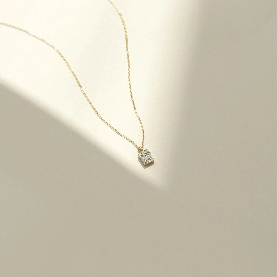 3Ct Round Baguette Shaped Lab Created Diamond Pendant 18k Yellow Gold Plated