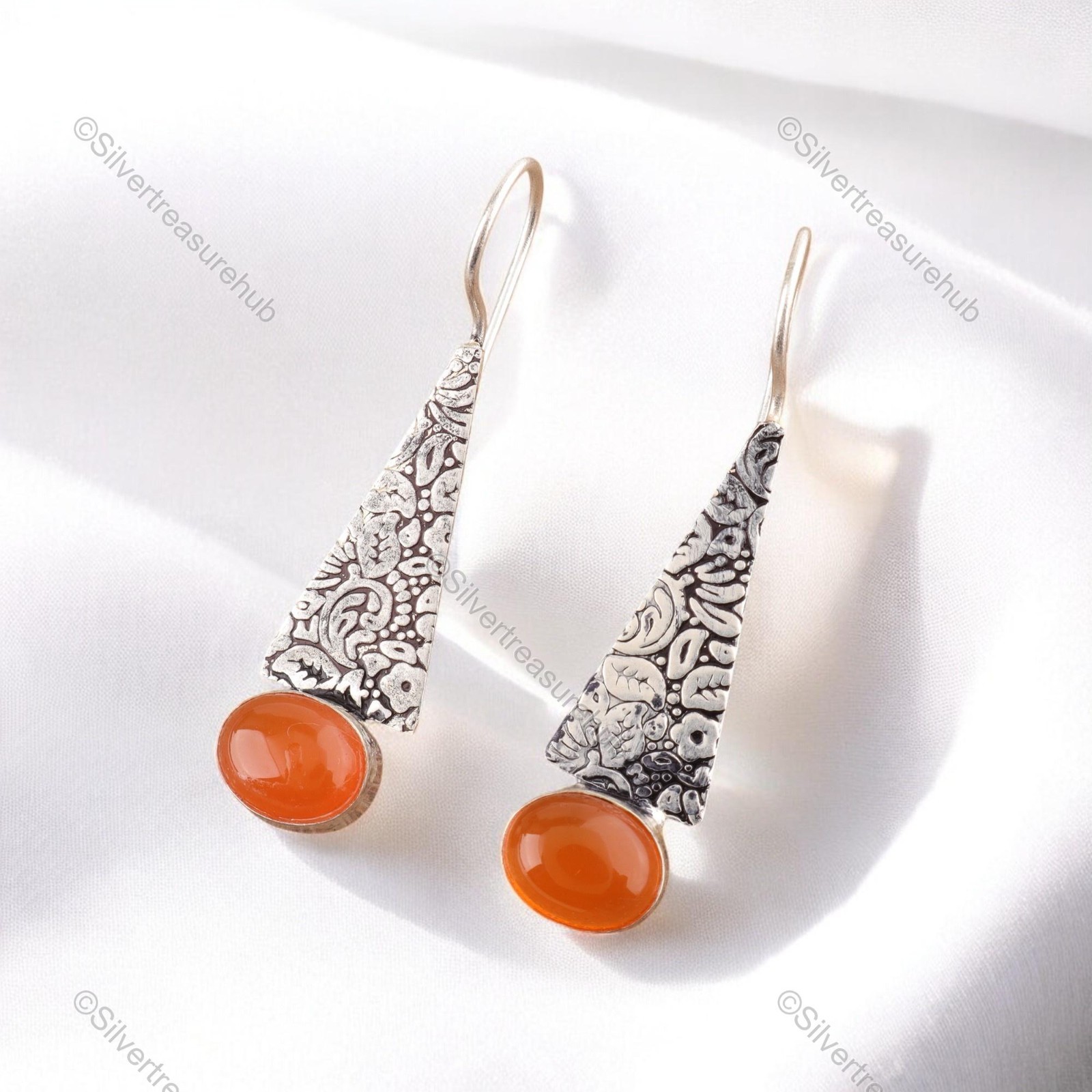 Oval Carnelian Stone Sterling Silver Wedding Birthday Dangling Sister Earrings