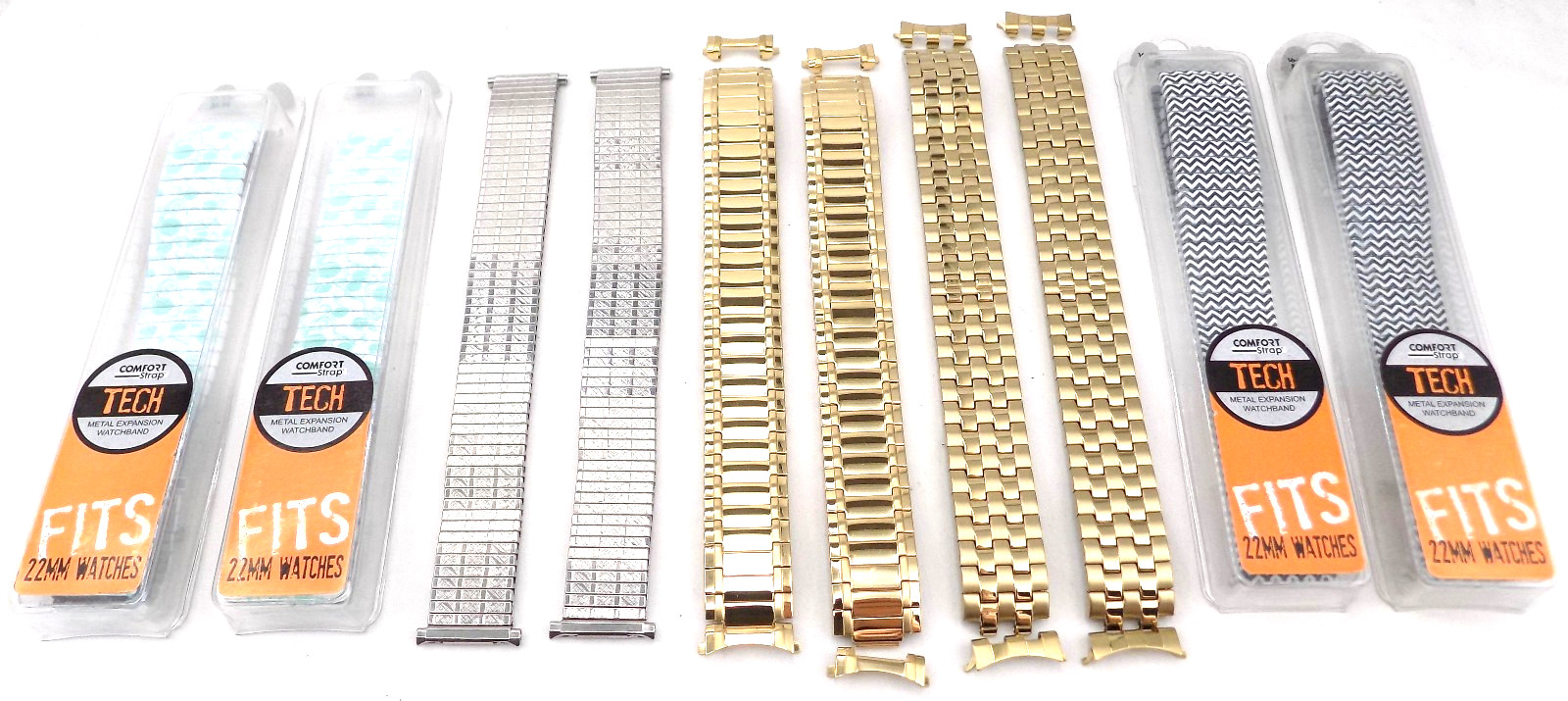 Lot 10 New Mens Stretch Watch Bands Stainless Steel Timex Gold Tone Parts Repair