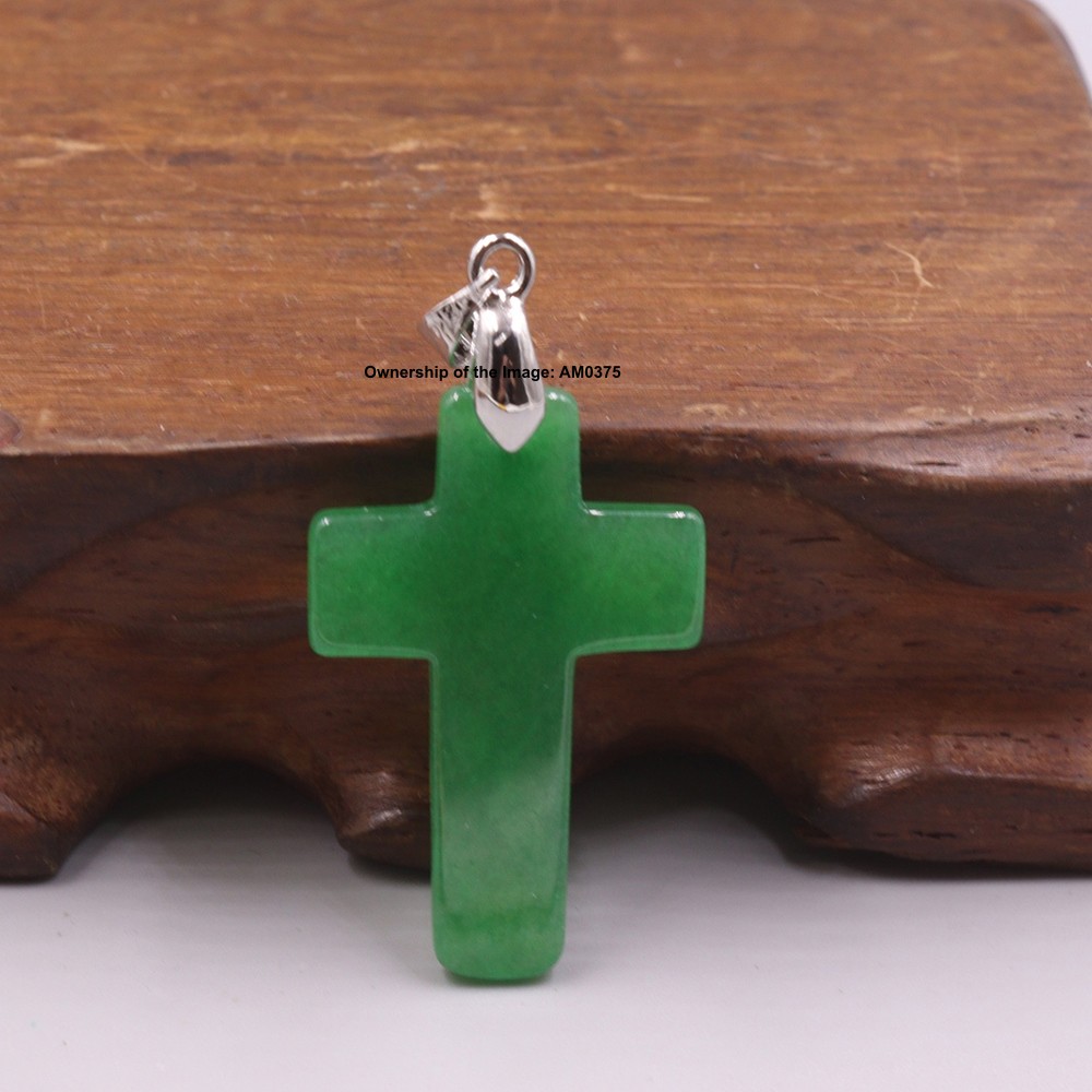 NEW Alloy Heating Jade Pendant Women Green Cross Amulet Pendant 45mm H