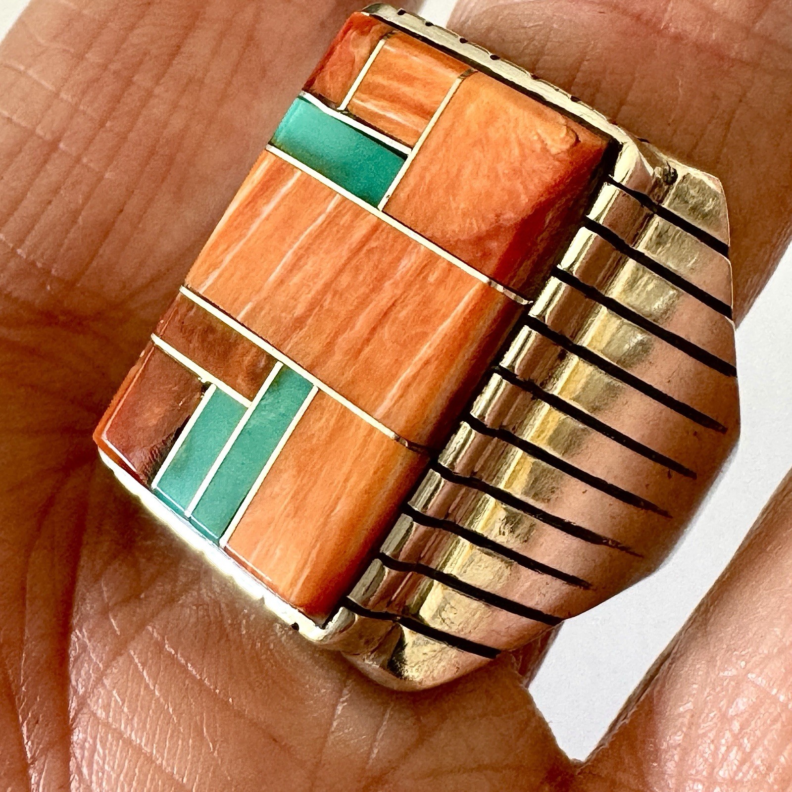 Turquoise Multi Stone Inlay Mens Ring Sz 12 Navajo Sterling Signed T Jack 25mm